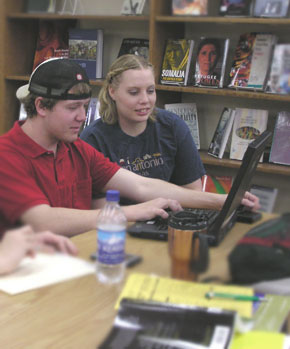 Students at the library
