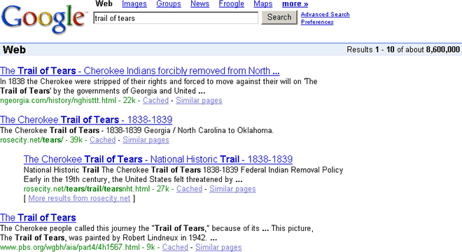 Google search: trail of tears