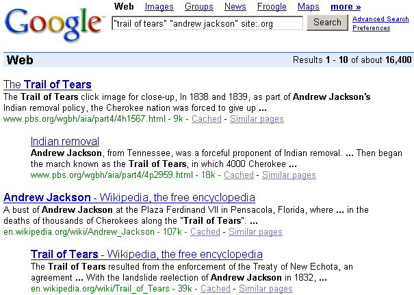 Google search: "trail of tears" "andrew jackson" site:.org