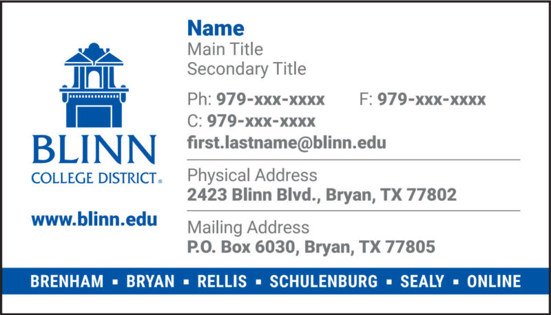 Business Card Template For All Bryan Campuses