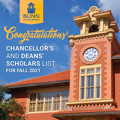 Blinn names 2,400 students to its fall 2021 chancellor's and deans'