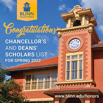 Blinn names 1,801 students to its spring 2022 chancellor's and deans' scholars lists