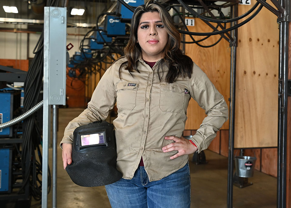 Leslie Alfaro Figueroa will become Blinn’s first female student to earn an Associate of Applied Science degree in Welding Technology when she graduates later this month 