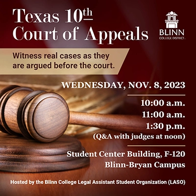 Texas 10th Court of Appeals to hear three cases at the Blinn-Bryan Campus