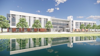Rendering of the front of the Blinn College-Waller Campus academic building