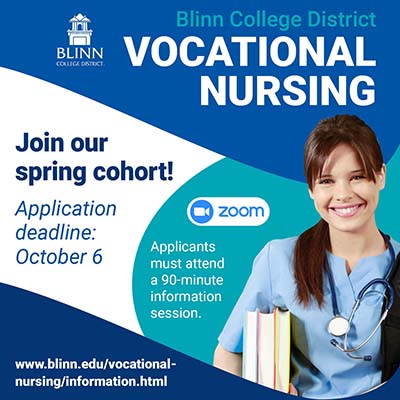 Applications now open for the Blinn Vocational Nursing Program's inaugural spring cohort