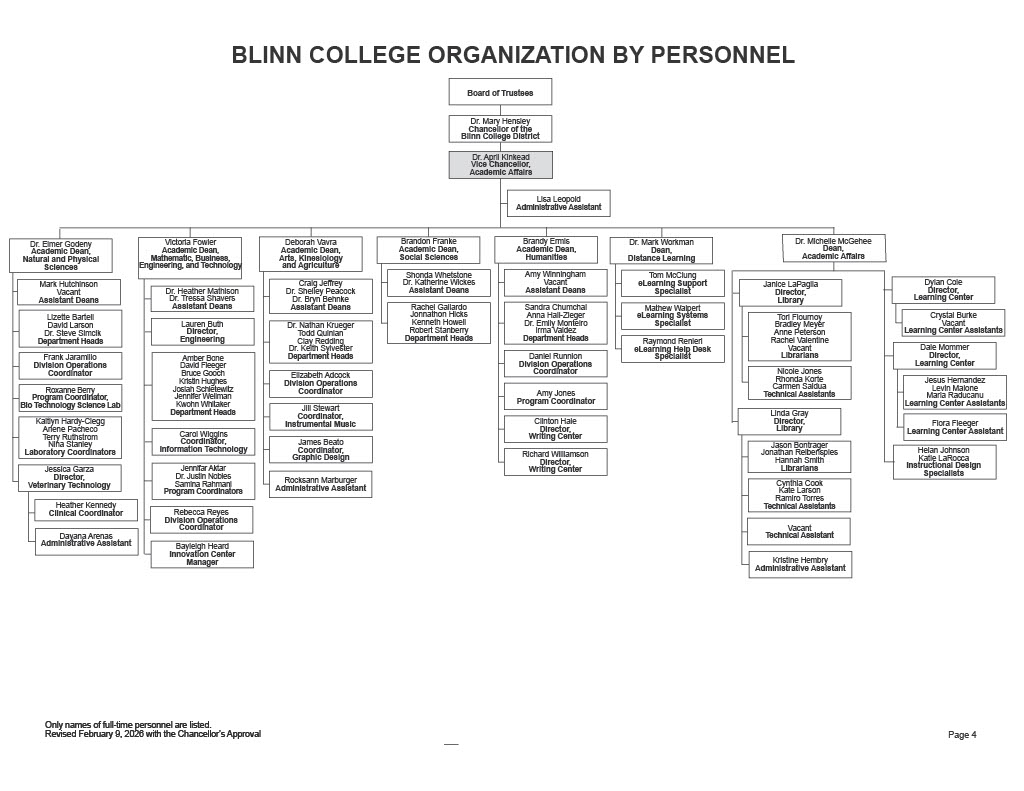 A flow chart representing the positions Reporting to the Vice Chancellor, Academic Affairs